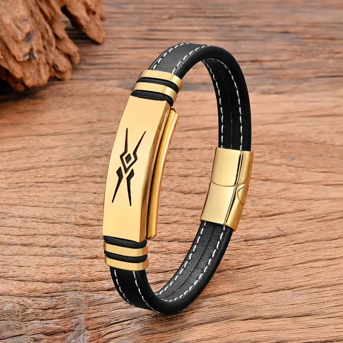 Bracelet en acier inoxydable pour hommes, corde en cuir tressé multicouche, bijoux faits à la main, 
