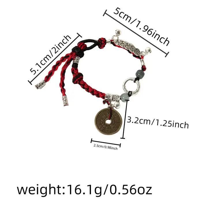 Bracelet tressé en corde rouge chinoise, perles, cinq empereurs, argent, rétro, Chic, léger, luxe, h