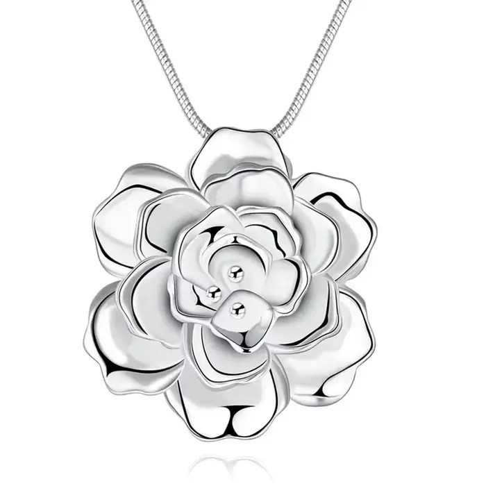 Collier en argent plaqué serpent pour femme, pendentif fleur, bijoux de mariage, beau, romantique, vente en gros