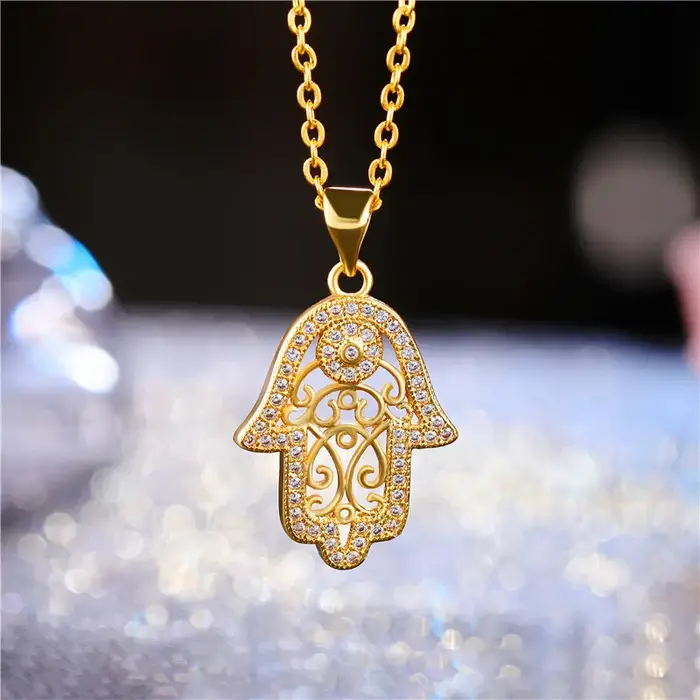 Collier pendentif main de Fatma en zircon micro-pavé pour femmes et hommes protection et bonne fortune occasions spéciales bijoux turcs modernes