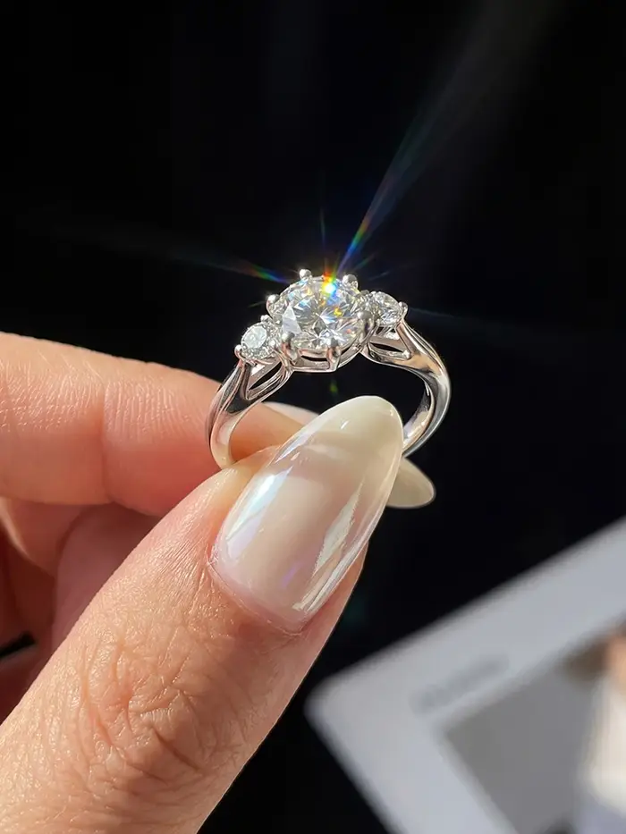 Bague ronde en diamant Moissanite 1CT pour femmes, en argent Sterling 925, bijoux fins de luxe de ha