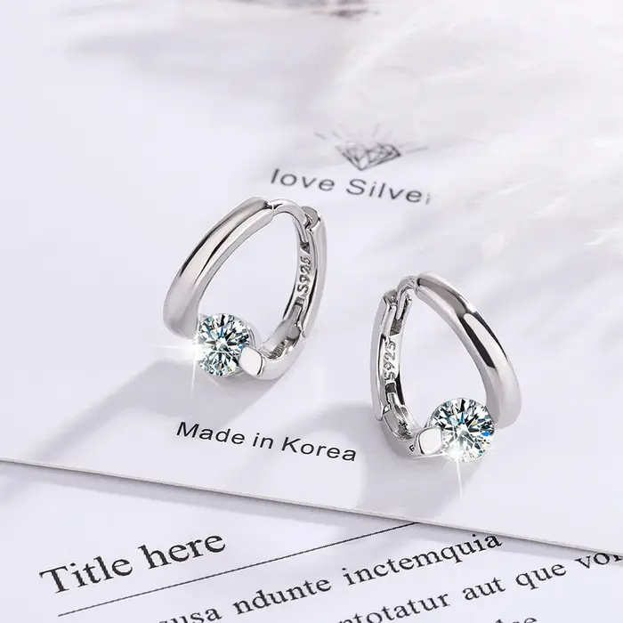 Boucles d'oreilles simples en argent Sterling 925 et cristaux dorés pour femmes