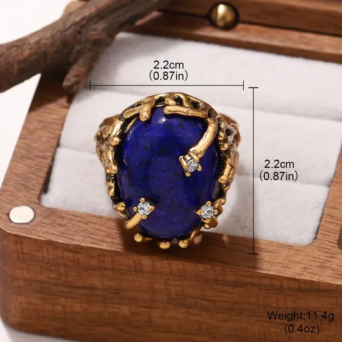 Vinitage rond Lapis lazuli 18K plaqué or bague pour hommes femmes de luxe fête vacances anneaux bijoux cadeau