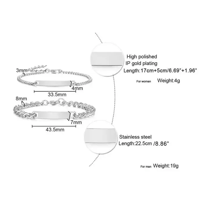 Bracelet personnalisé en acier inoxydable pour homme et femme, gravure de nom gratuite, ajustement facile, cadeau romantique pour toutes les occasions