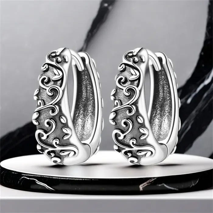 Boucles d'oreilles rétro vigne en argent sterling avec zirconium blanc, bijou élégant pour femmes, parfait pour les soirées et les occasions spéciales