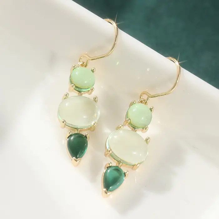 Boucles d'oreilles pendantes géométriques vintage incrustées d'agate synthétique verte, bijoux de mo