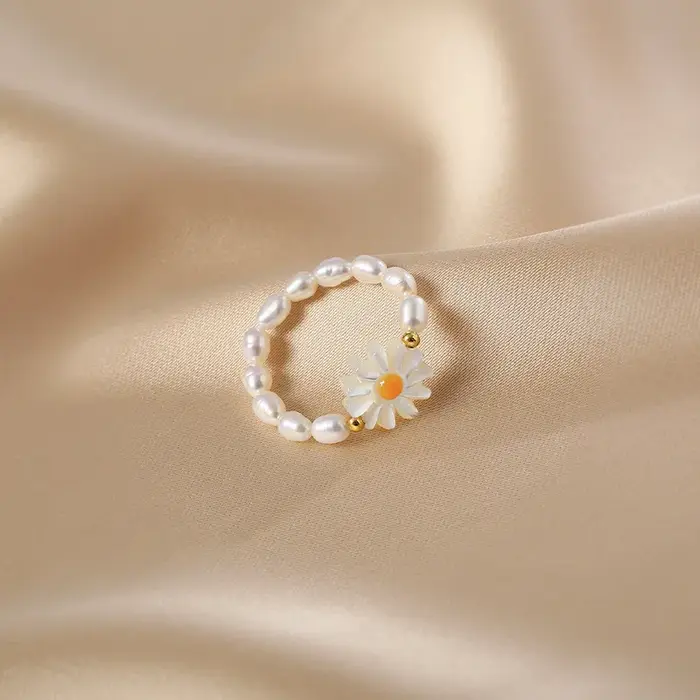 Bague en perles d'eau douce naturelles or 14K élégante à la mode pour femmes occasions spéciales cadeau de fête