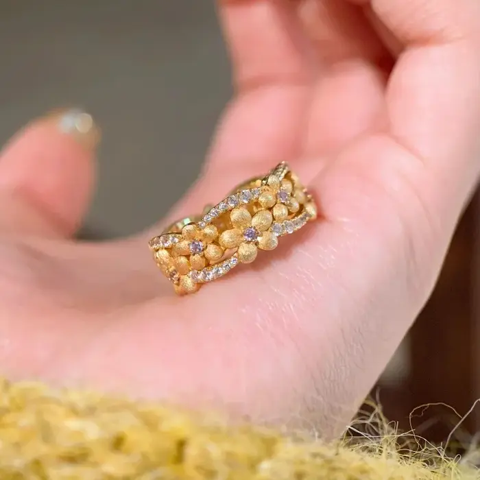 Bagues d'osmanthus incrustées de diamants brossés vintage pour femmes