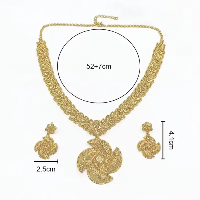 Ensemble de bijoux plaqué or 18 carats de Dubaï au design original et unique pour femmes, collier et