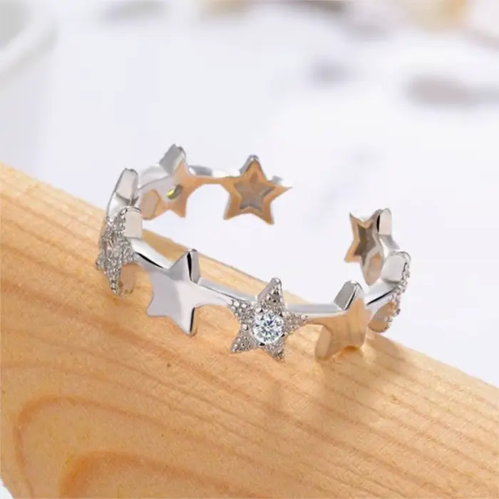 Bijoux en argent Sterling 925, petites étoiles fraîches, prévention du cristal, belles bagues d'ouverture simples, R028