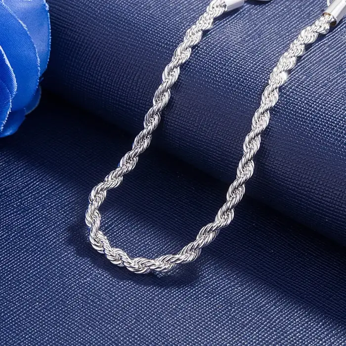 Breloques chaudes 4MM chaîne de corde torsadée 925 Bracelets en argent Sterling pour homme femme bijoux classiques de mode fête de mariage cadeau de vacances