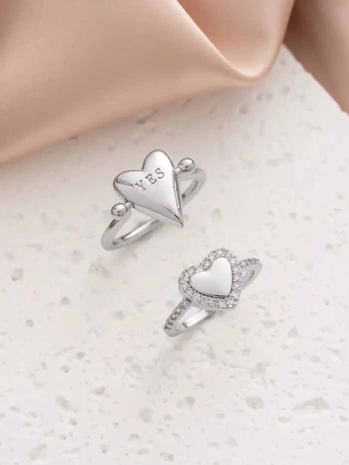2 pièces simples et créatives 360 °   Bague rotative Love YES/NO Letter pour femmes, bijoux quotidie