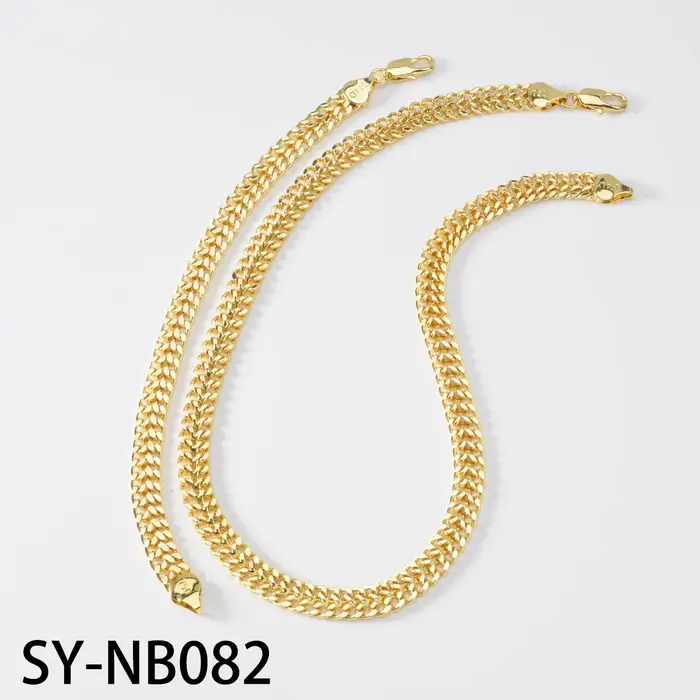 Ensemble de bijoux double rangée Cuban Link plaqué or, collier et bracelet à chaîne épaisse, kit de 