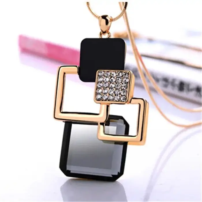 Mode femmes Collier Femme cristal gris bleu couleur géométrique déclaration Colar longs colliers et pendentifs pour