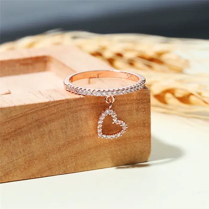 Bagues pendentif en cristal blanc pour femmes, bague de fiançailles couleur or Rose argent, Vintage, cœur d'amour, bijoux de mariage fins pour femmes