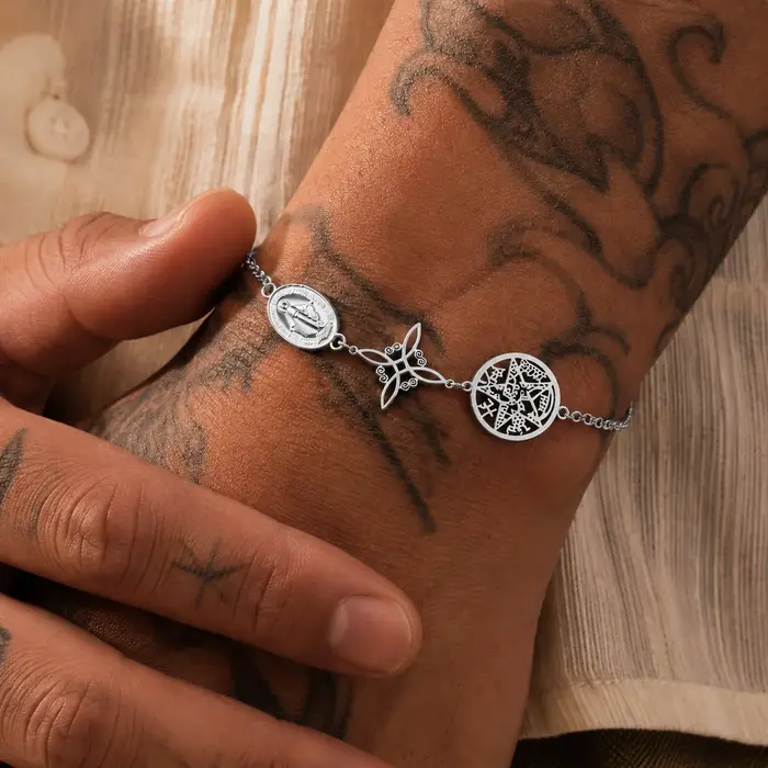 Bracelet Triple Protection en Acier Inoxydable Argenté