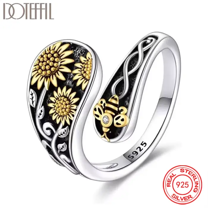 Bague marguerite abeille en argent Sterling 925