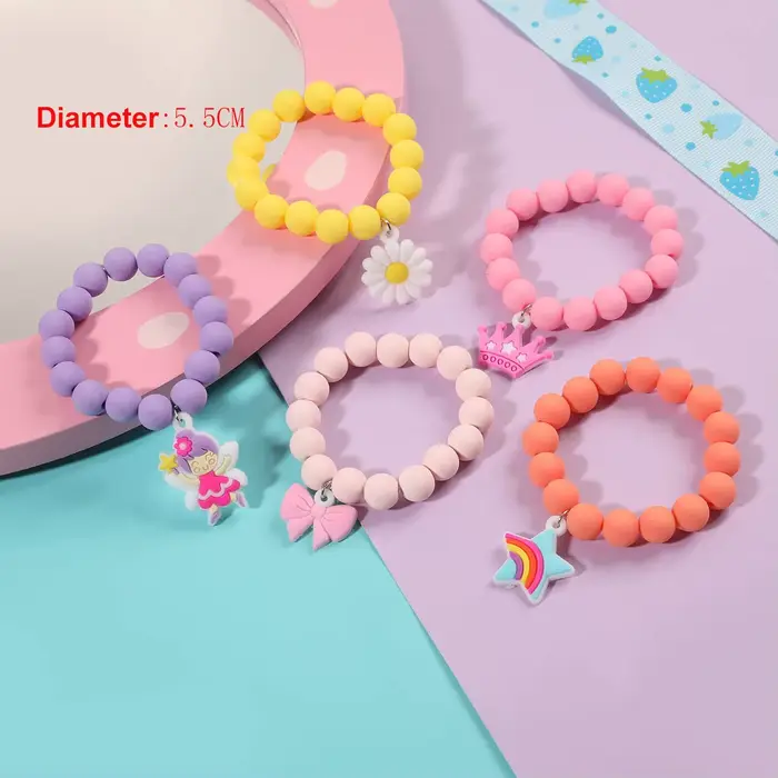 Bracelets elastiques perles princesse papillon licorne coeur fleur chateau filles mode occasions speciales