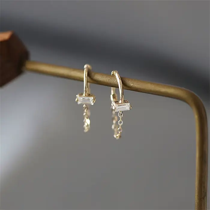 Boucles d'oreilles françaises en argent Sterling 925, chaîne carrée Simple en cristal pour femmes, b