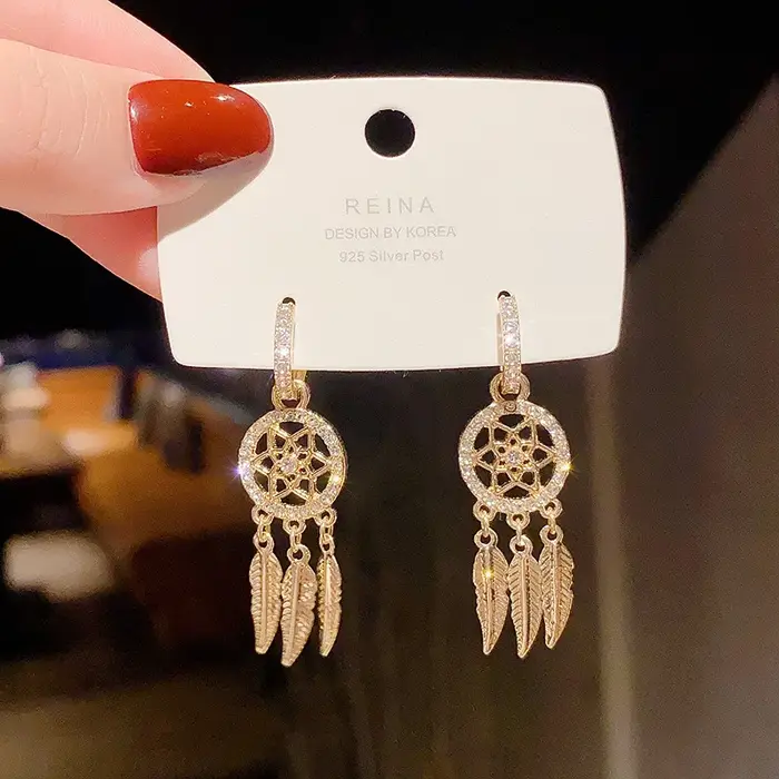 Boucles d'oreilles YILUOCD attrape-rêves en plume pour femmes avec zircon AAA élégantes pour anniversaires et événements spéciaux