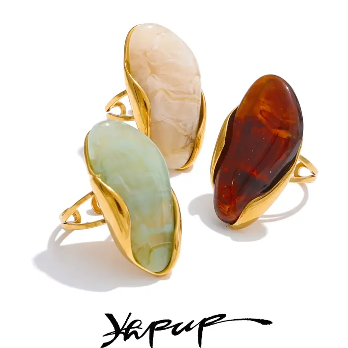 Bague Yhpup résine géométrique réglable plaquée or 18 carats pour femmes occassions spéciales et cadeaux