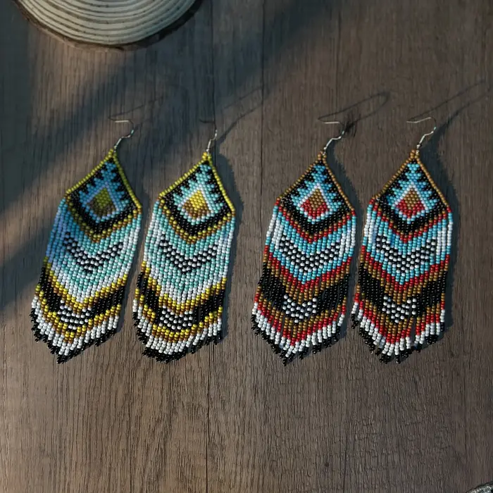 Boucles d'oreilles à pampilles géométriques style bohème en verre pour femmes occasions spéciales et quotidienne