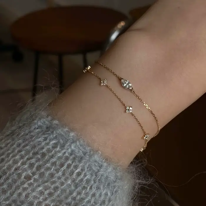 Bracelet en argent sterling 925 plaqué or 14 carats avec zircon géométrique pour femmes occasions spéciales elegant et sophistiqué