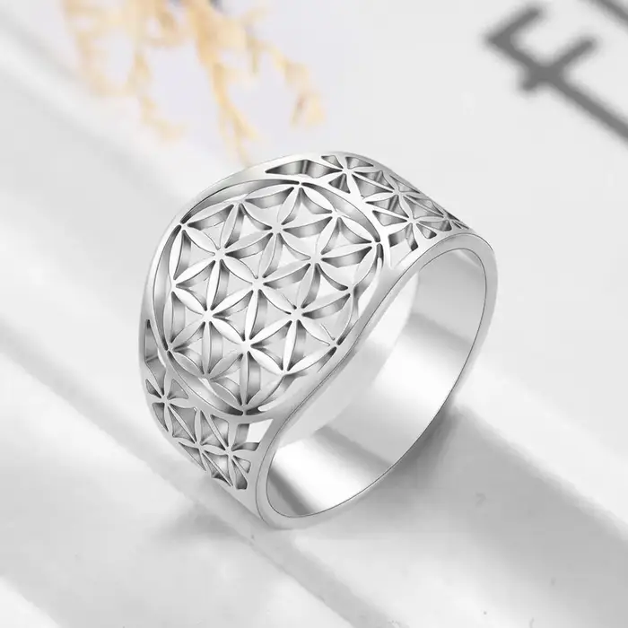 Bagues esthetiques en acier inoxydable plaqué or 18 carats fleur de vie vintage pour homme et femme occasions speciales partys anniversaires mariage