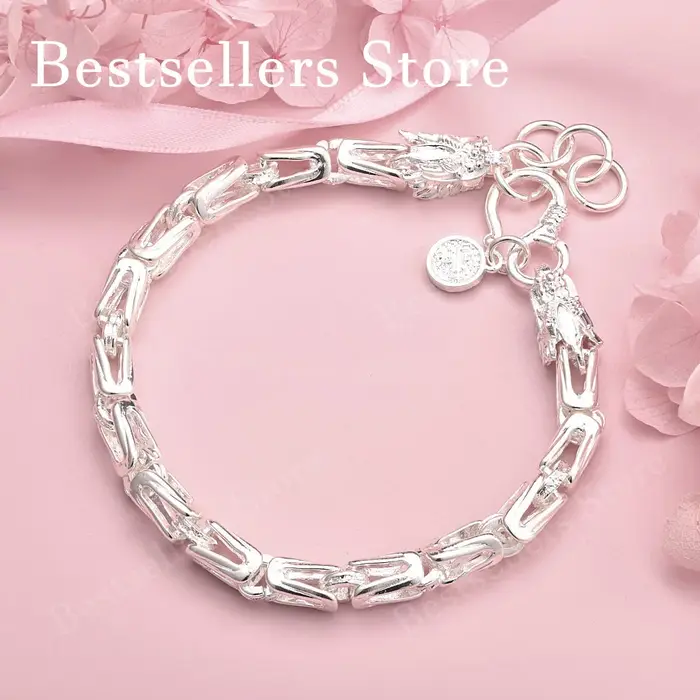 Bracelet tête de dragon exquis en argent sterling 925 de 8 pouces pour hommes et femmes, accessoires