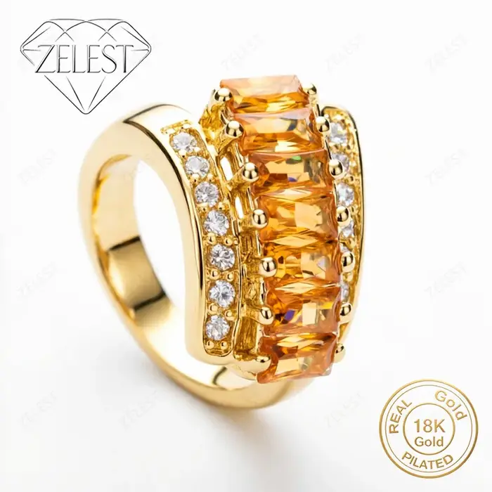 Bague pour femme en argent sterling 925 plaqué or 18 carats avec zircone carrée jaune exquise, bijou
