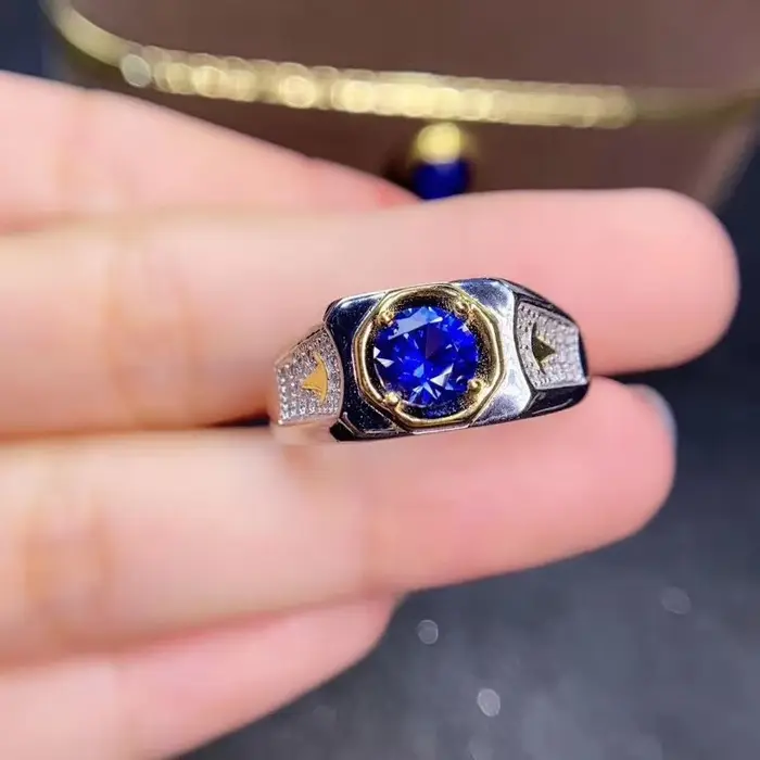 Bague en argent 925 sertie de saphir bleu royal pour hommes, pierre précieuse naturelle, excellente coupe, alliance de mariage, cadeau d'anniversaire, soirée, cérémonie, entretien facile, certifiée CMA