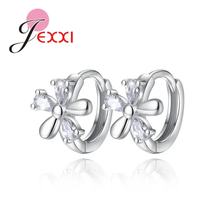 Boucles doreilles fleur cristal clair argent sterling 925 bijoux modernes femmes occasions spéciales mariage fiancailles fête