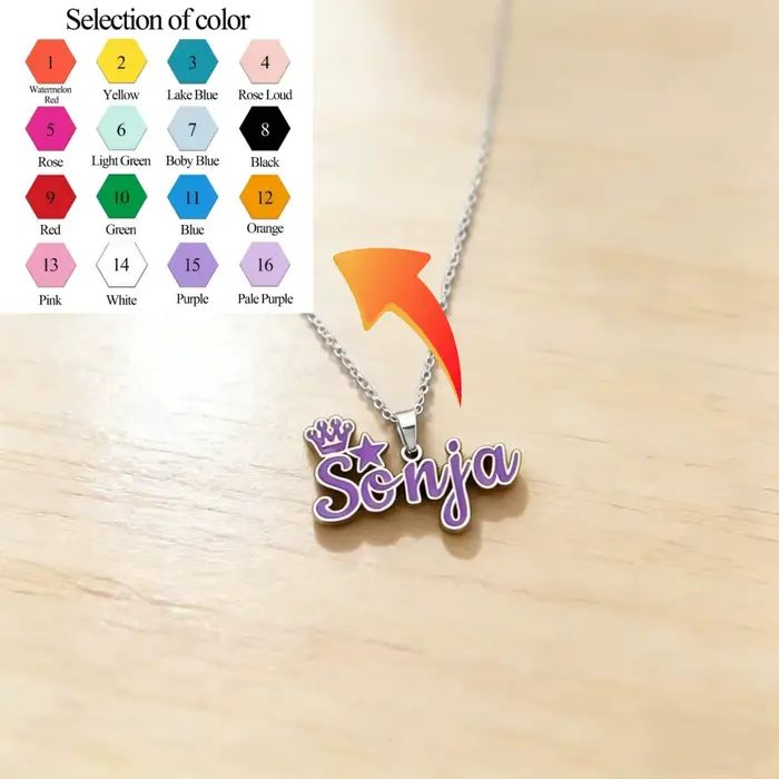    Collier avec nom personnalisé, pendentif avec plaque signalétique en or coloré, différents Style