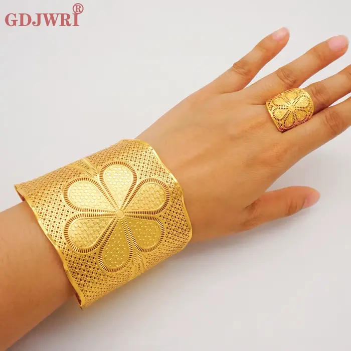 France luxe chaîne manchette Bracelet et bague pour femmes dubaï couleur or indien marocain grand Br