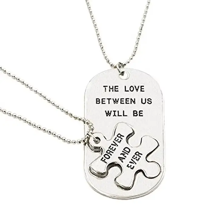 Collier de lettres de puzzle d'amour entre nous, bijoux de couple, cadeau pour amoureux, petit ami, petite amie, 1 paire