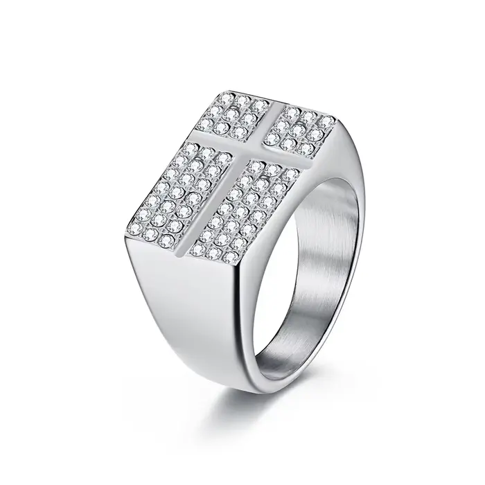 Bague Croix Luxe Plaqué Or 18K en Acier Titane Premium avec Micro-Pavé de Diamants de Laboratoire, Bijoux Hip Hop pour Hommes 2026