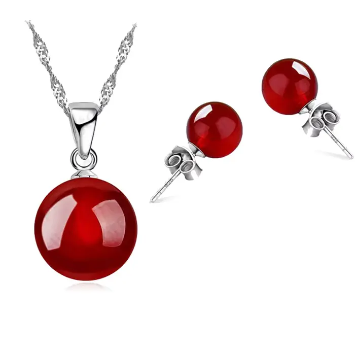 Ensemble de bijoux de luxe en argent Sterling 925, pendentif en Agate rouge naturelle, collier, bouc