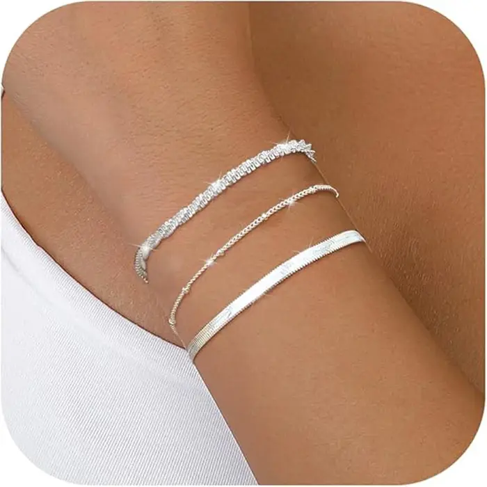 Bracelets en argent Sterling 925 réglables et empilables avec chaînes de maillons et perles pour femmes et filles pour occasions spéciales et cadeaux de fête