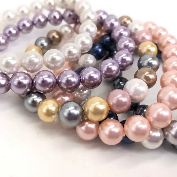 Bracelet de perles en coquillage tricolore, imitation de perles galvanisées, breloque élastique, bijoux pour femmes, cadeau d'anniversaire de mariage