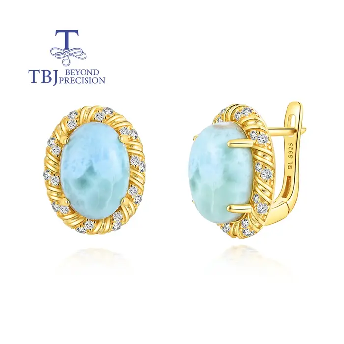 Boucles d'oreilles larimar naturelles, pierres précieuses ovales, luxueuses, en argent Sterling 925,