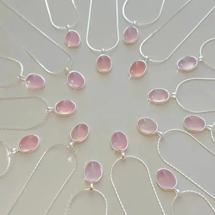 Collier en argent regardé 925 avec pierre de lune en cristal rose pour femme