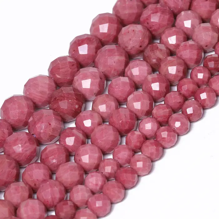 Perles rondes en pierre à facettes en Rhodonite naturelle