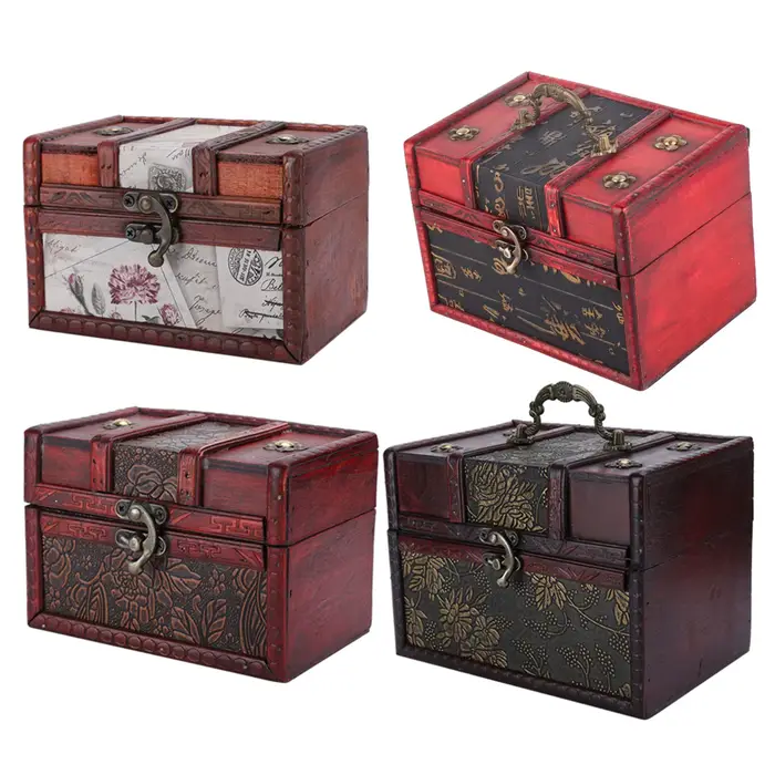 Boîte à bijoux vintage en bois de style européen rétro, étui de rangement, bibelots anciens, boîte de rangement, cadeau de fête des mères