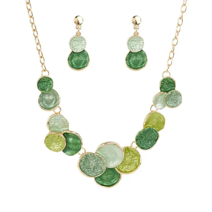 Ensemble de bijoux MeiceM, collier et boucles d'oreilles vintage à texture émail martelé et ondulé, 
