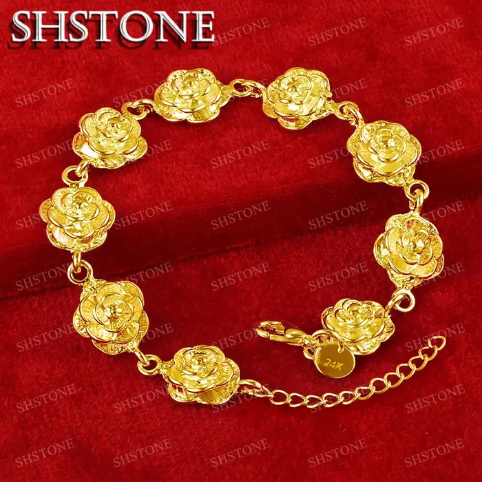 SHSTONE 18K or fleur de Lotus lien Bracelets pour femme fête mariage fiançailles noël anniversaire m