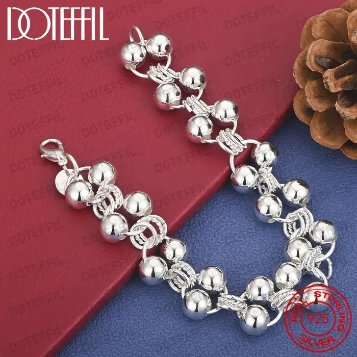 Bracelet en argent sterling 925 de 8 pouces avec perles rondes polies délicates, bijoux accessoires