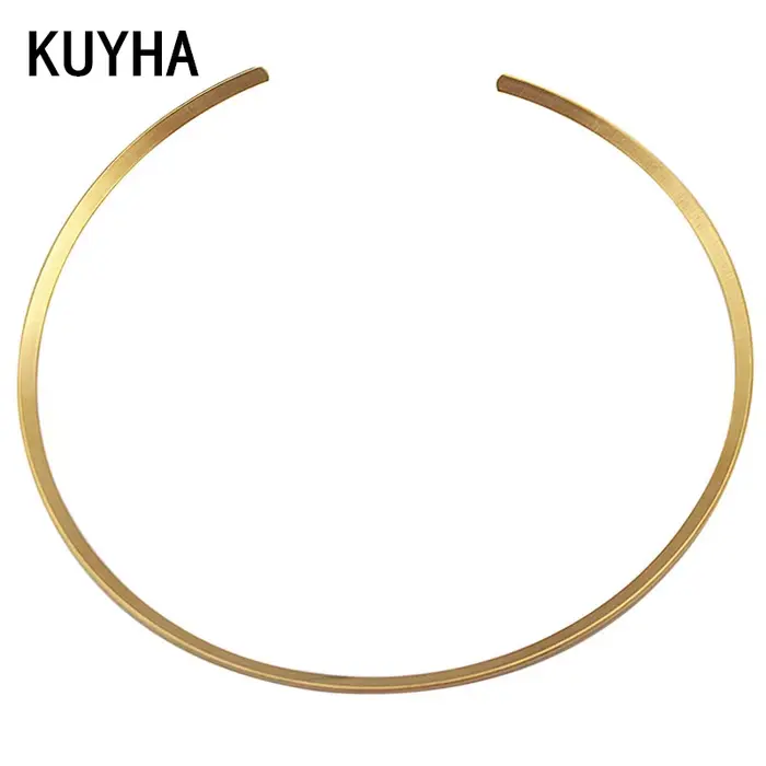 Tour de cou Torques en or sculpté, collier de forme simple, bijoux en métal Bergame, version étroite