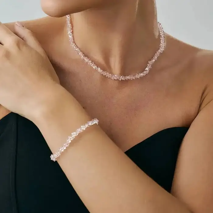 KunJoe élégant cristal perle chaîne courte collier ras du cou bracelet ensemble de bijoux pour les f