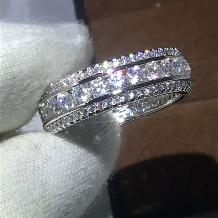 Bague en diamant de laboratoire rond complet pour hommes et femmes, alliance de fiançailles en or bl