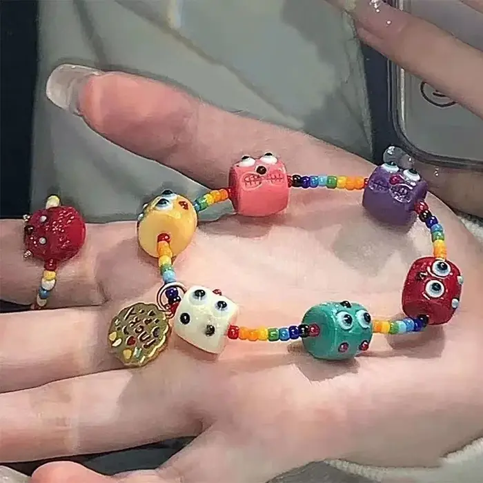 Bracelet en céramique en forme de pomme cordon tressé ajustable perles de dessin animé pour femmes cadeaux originaux ocassions spéciales